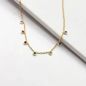 COLAR CHOKER 7 MINI PEDRAS COLORIDAS 35CM+10CM EXTENSOR