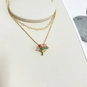 COLAR DUPLO ÁRVORE DA VIDA CORAÇÕES COLORIDA