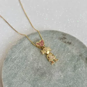 COLAR MENINA COM CORAÇÃO PINK E MICRO ZIRCONIAS