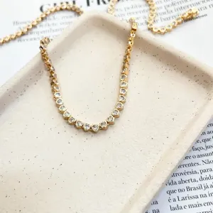 COLAR RIVIERA CORAÇÕES CRAVAÇÃO INGLESA 45CM FECHO JOIA