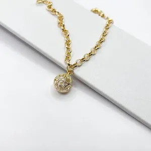 PULSEIRA ELO PORTUGUÊS COM ESFERA E ZIRCONIAS DENTRO