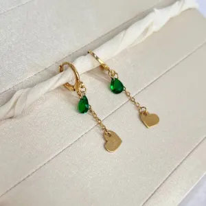 BRINCO ARGOLA CLICK CORAÇÃO E GOTA VERDE ESMERALDA