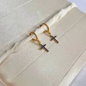 BRINCO ARGOLA CLICK CRUZ ZIRCONIA SAFIRA