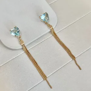 BRINCO CORAÇÃO ACQUA EM PEDRA E FRANJA DE VENEZIANA