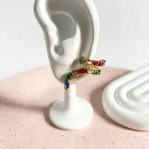 BRINCO EAR CUFF COM PIERCING PEDRAS COLORIDAS