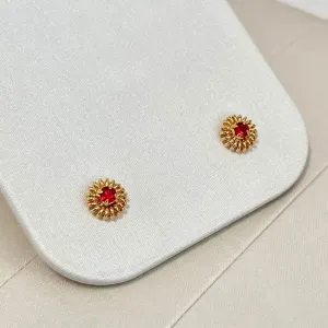 BRINCO PEDRINHA VERMELHO STRASS COM ACAMANETO EM MOLA