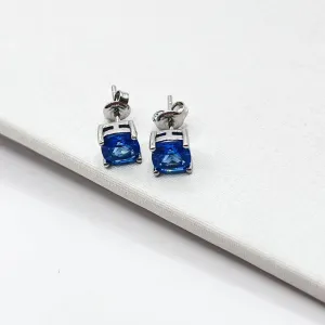 BRINCO QUADRADO PEDRA AZUL