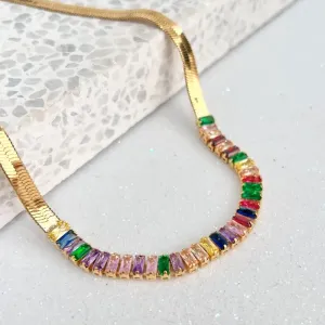 COLAR CHOKER FITA COM RIVIERA BAGUETE 50CM