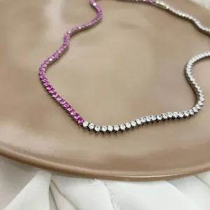 COLAR RIVIERA MEIO A MEIO CRISTAL E PINK 3 PONTOS 43CM