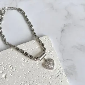 PULSEIRA CORDÃO BAIANO COM PINGENTE DE CORAÇÃO CRAVEJADO