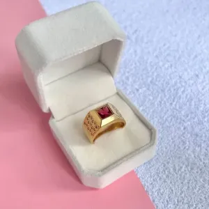 ANEL MASCULINO COM PEDRA VERMELHA E MICRO ZIRCONIAS