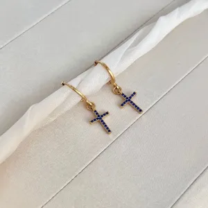 BRINCO ARGOLA CLICK CRUZ ZIRCONIA SAFIRA