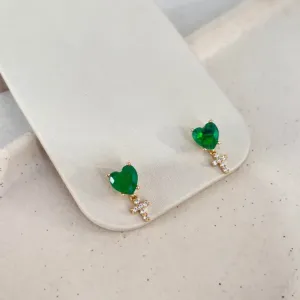 BRINCO CORAÇÃO FUSION VERDE ESMERALDA COM PINGENTE DE CRUZ