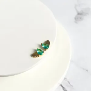 BRINCO GOTA PEDRINHA TURMALINA COM CORAÇÃO LISO