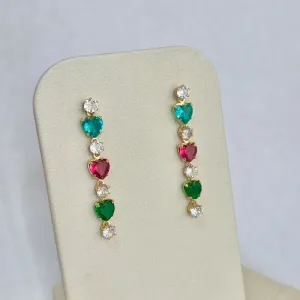 BRINCO LONGO 4CM CORAÇÕES COLORIDOS