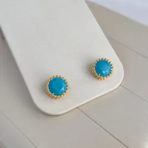 BRINCO PEDRA REDONDA AZUL NANO TURQUESA