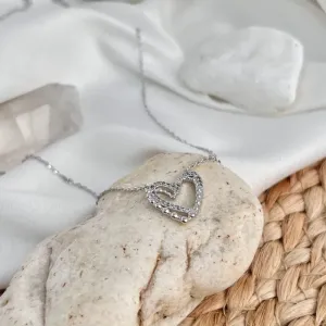 COLAR CORAÇÃO DUPLO BOLINHAS E MICRO ZIRCONIAS