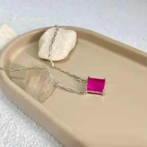 COLAR CARTIER COM PINGENTE QUADRADO PINK - TURMALINA ROSA 45CM