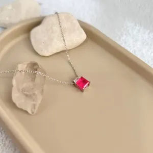 COLAR DIANA COM PINGENTE QUADRADO PINK - TURMALINA ROSA 50CM