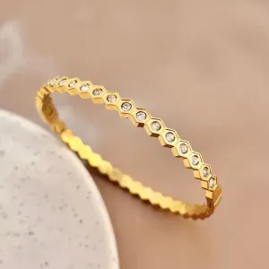 BRACELETE AÇO INOX COLMÉIA E PEDRINHAS