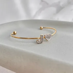 BRACELETE CORAÇÃO COM LETRA CRAVEJADO - J