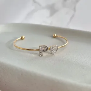 BRACELETE CORAÇÃO COM LETRA CRAVEJADO - P