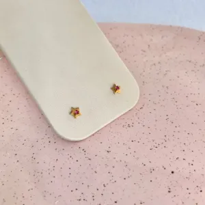 BRINCO ESTRELA COM PEDRINHA DE STRASS ROSA