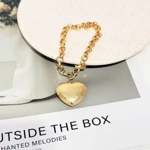 PULSEIRA ELO PORTUGUÊS COM CORAÇÃO ESCOVADO