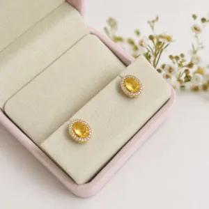 BRINCO OVAL PEDRA AMARELO COM MICRO ZIRCONIAS