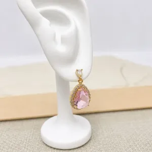 BRINCO GOTA PRINCESA DE ZIRCONIAS ROSA CLARO PENDURADA