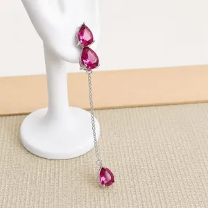 BRINCO GRAVATINHA 3 GOTAS SAFIRA ROSA