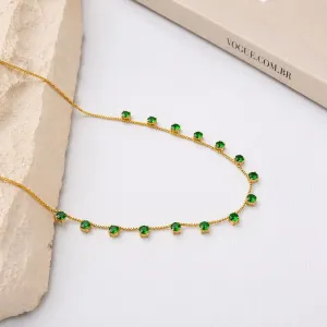 COLAR CHOKER PEDRINHAS VERDE ESMERALDA