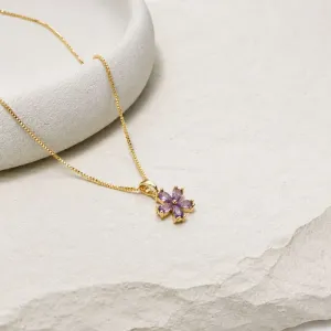 COLAR FLOR DE ZIRCONIAS LILÁS EM FORMATO DE GOTA