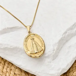 COLAR PINGENTE MEDALHA OVAL NOSSA SENHORA DE APARECIDA