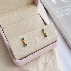 BRINCO COM DUAS PEDRINHAS STRASS AZUL