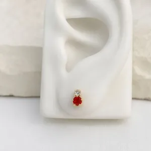 BRINCO PINO 2 PEDRINHAS VERMELHO E CRISTAL