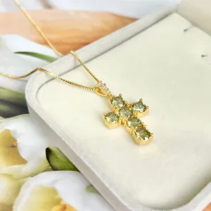 COLAR CRUZ DE PEDRA VERDE PERIDOT