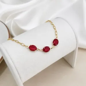 PULSEIRA 3 PEDRAS OVAIS - VERMELHO RUBI