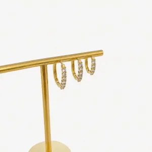 TRIO BRINCO ARGOLA OVAL COM ZIRCONIAS 3MM