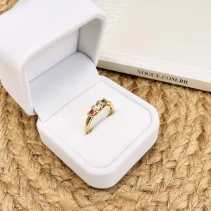ANEL 3 PEDRAS DE ZIRCONIA CRISTAL