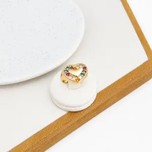 ANEL AJUSTÁVEL CORAÇÃO COM ZIRCONIA COLORIDA
