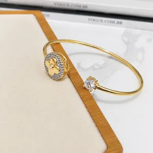 BRACELETE ABERTO TREVO E PONTO DE LUZ COM CANETA DE RÓDIO