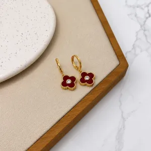BRINCO ARGOLA CLICK TREVO MADRE PÉROLA BORDO E ZIRCONIA