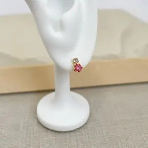 BRINCO PINO 2 PEDRINHAS ROSA E CRISTAL
