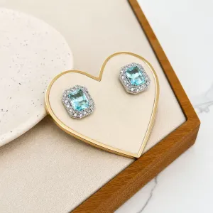BRINCO QUADRADO ESTILO PRINCESA PEDRA AZUL ACQUA