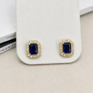 BRINCO QUADRADO ESTILO PRINCESA PEDRA AZUL SAFIRA
