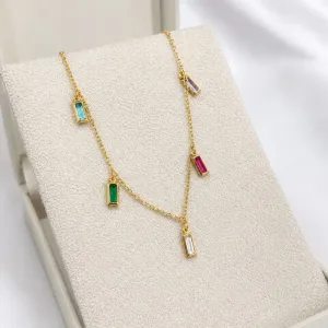 COLAR CHOKER 5 PEDRINHAS RETANGULARES COLORIDAS 48CM