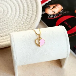 COLAR INFANTIL CORAÇÃO METADE RESINADO ROSA