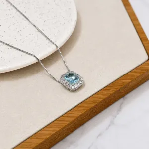 COLAR PINGENTE QUADRADO ESTILO PRINCESA PEDRA AZUL ACQUA