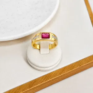 ANEL MASCULINO PEDRA VERMELHA E MICRO ZIRCONIAS